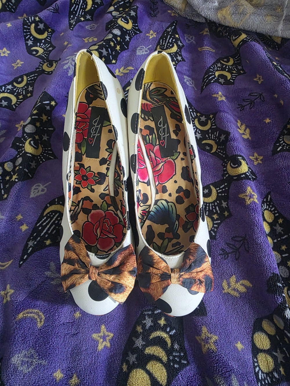 Iron Fist White Polka Dot Flats with Leopard-Print Bow